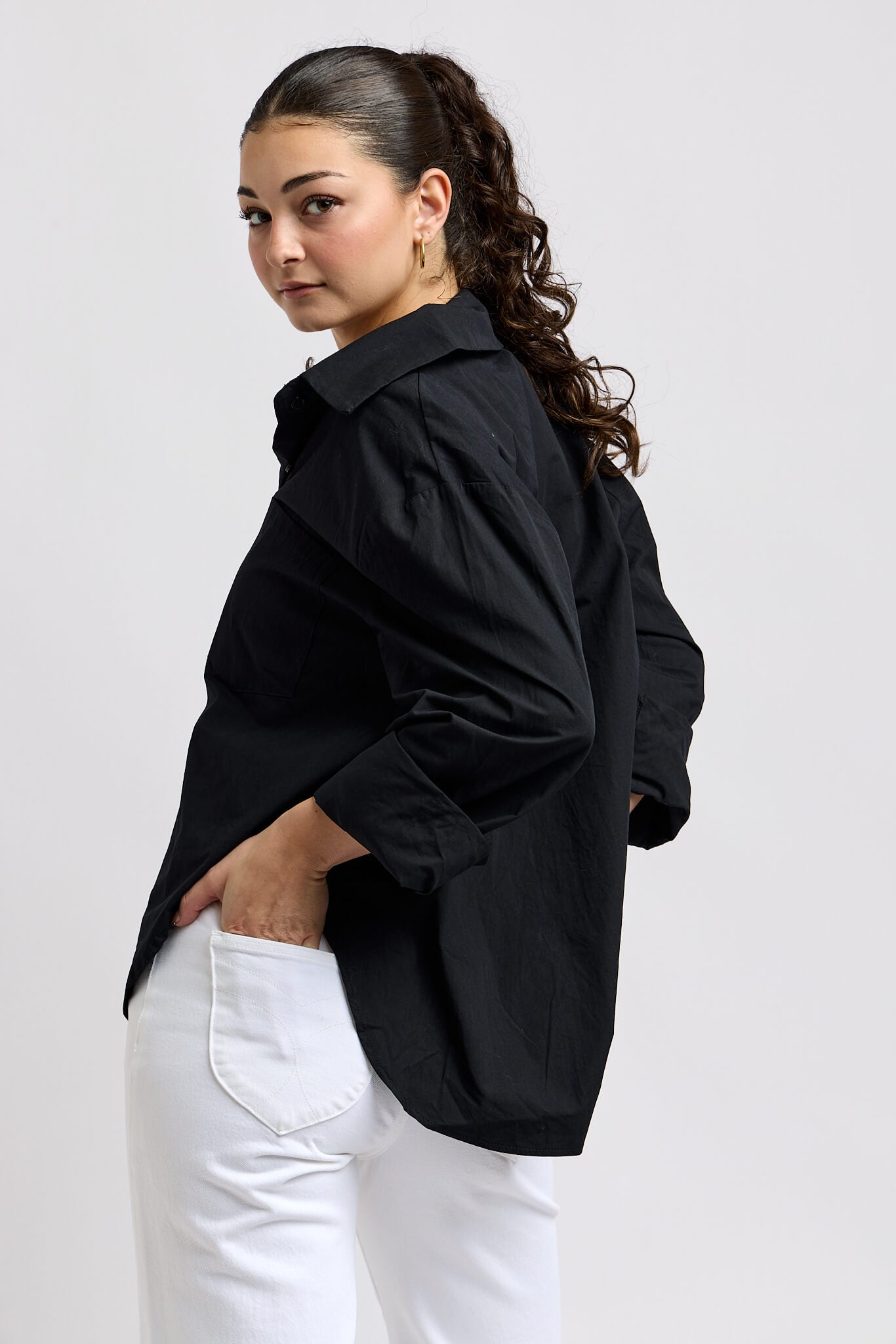 Womens black collared buttonup top