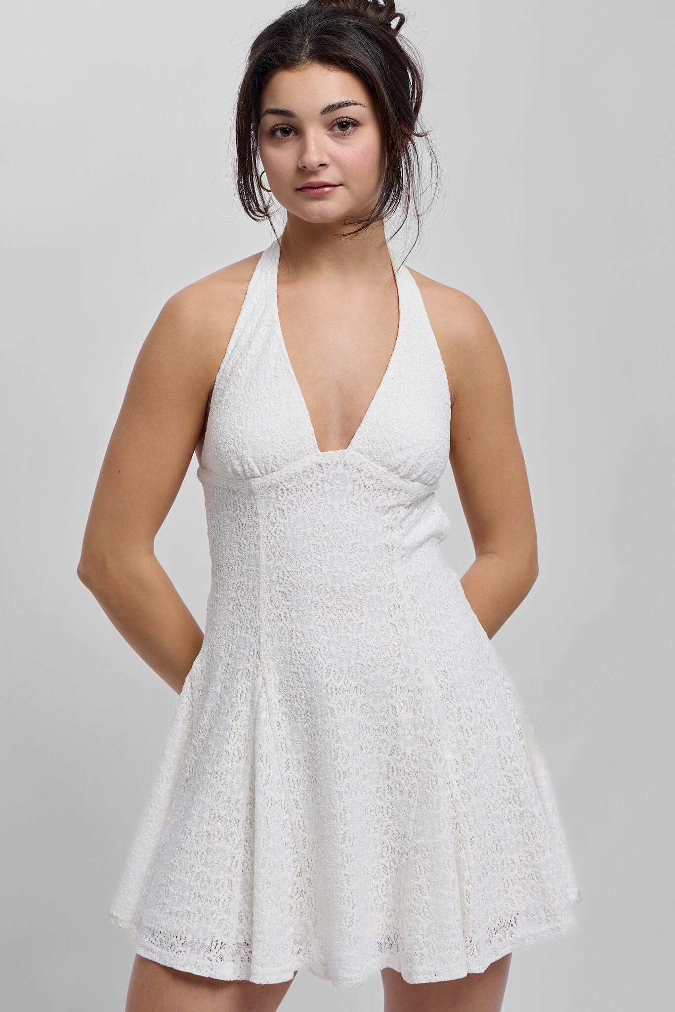 Womens white lace mini dress