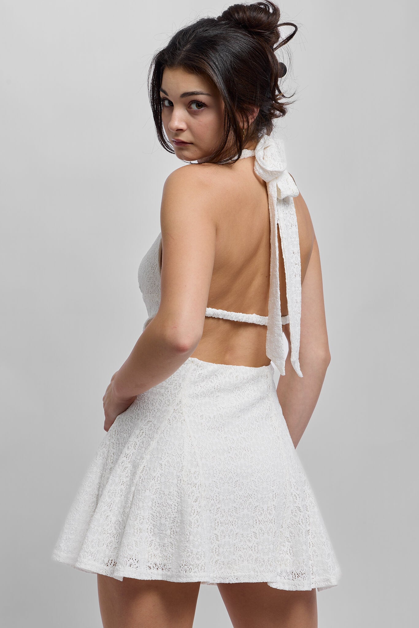Womens lace backless white dress