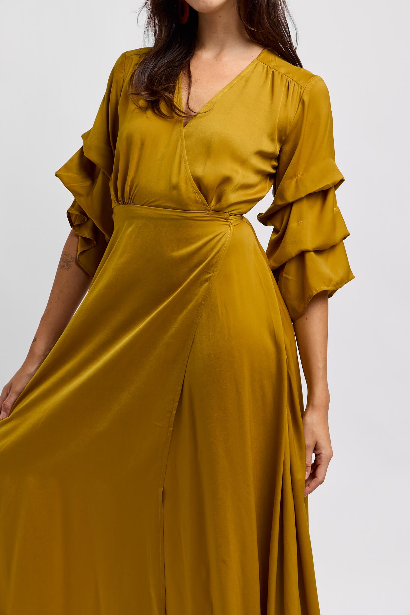 Womens wrap gold colored dress
