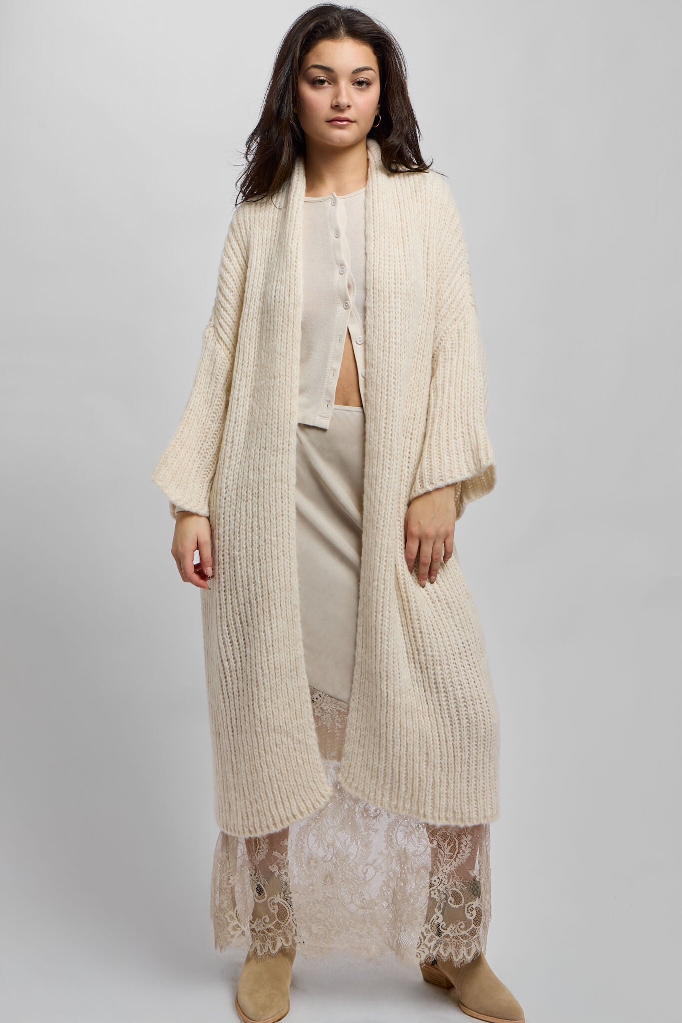 Womens long cream knitted duster