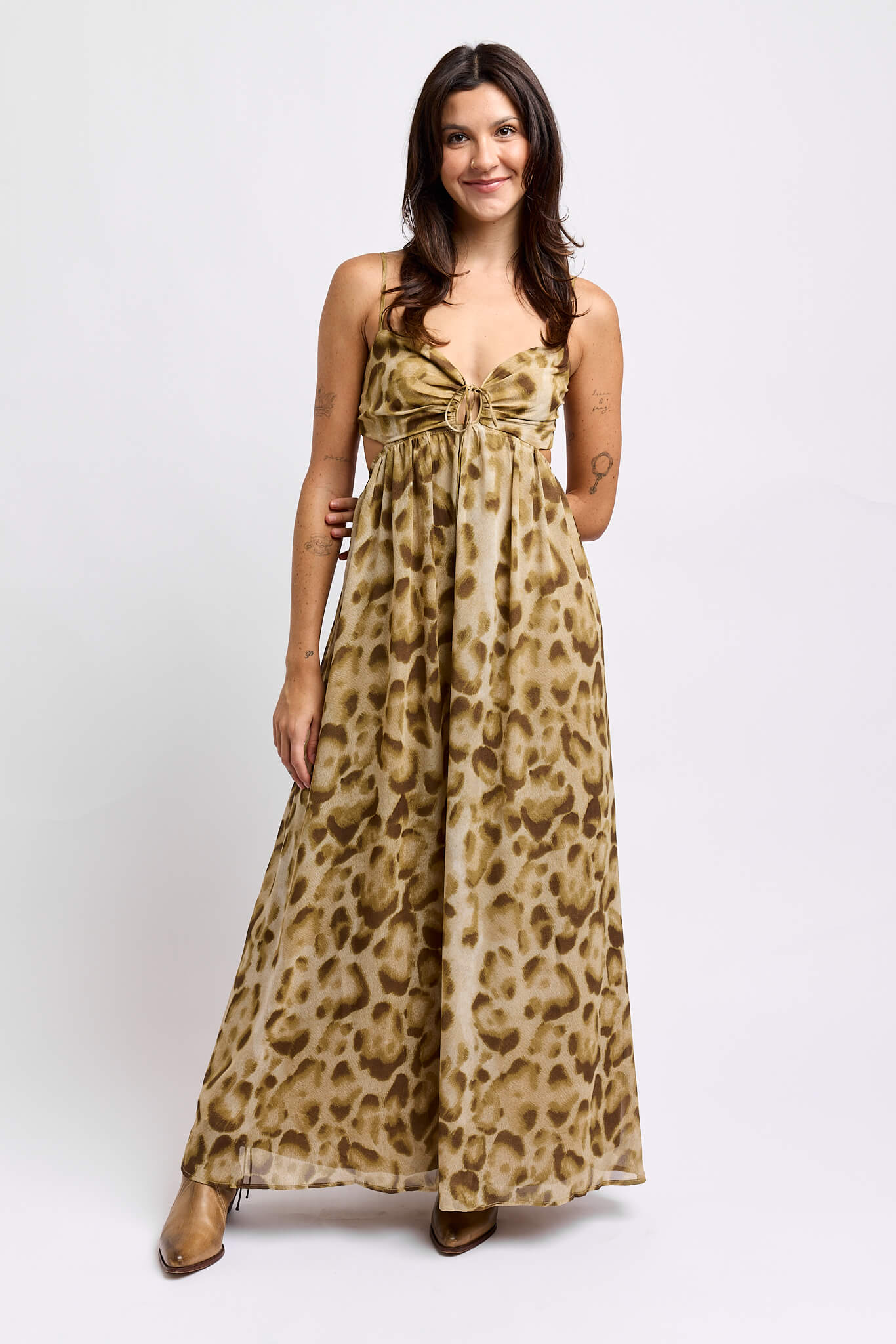 Womens animal print front tie maxi dress