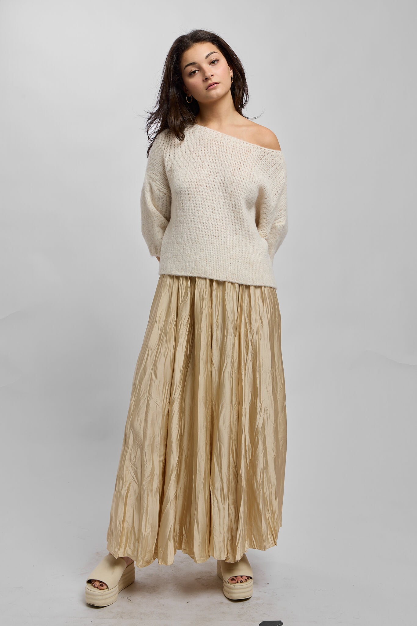 Womens high rise gold midi skirt