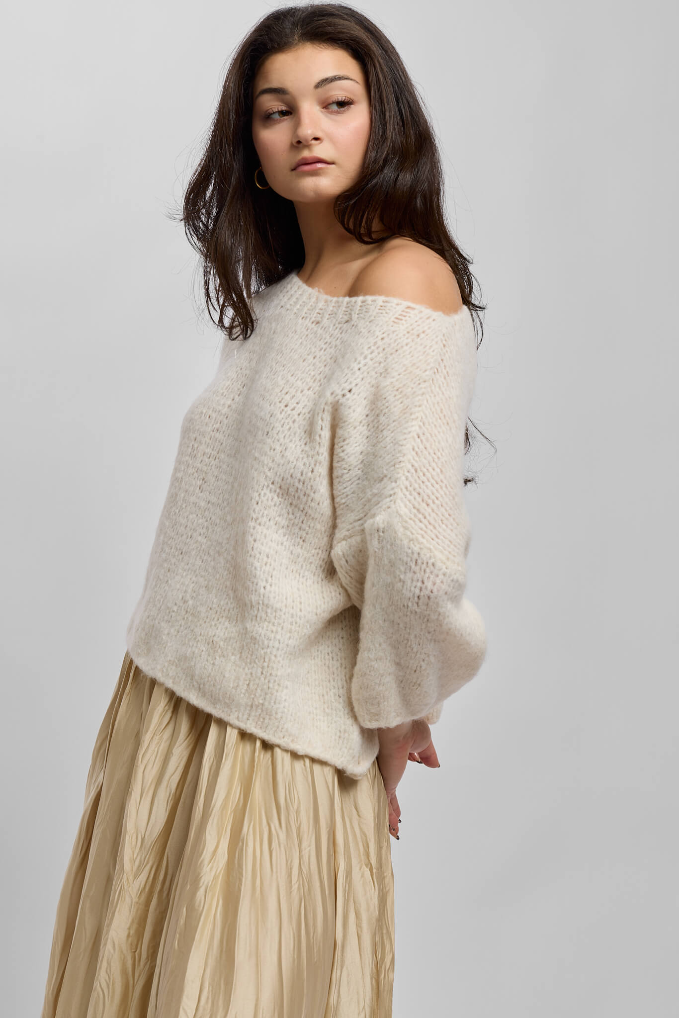 Womens boatneck cream knit sweater