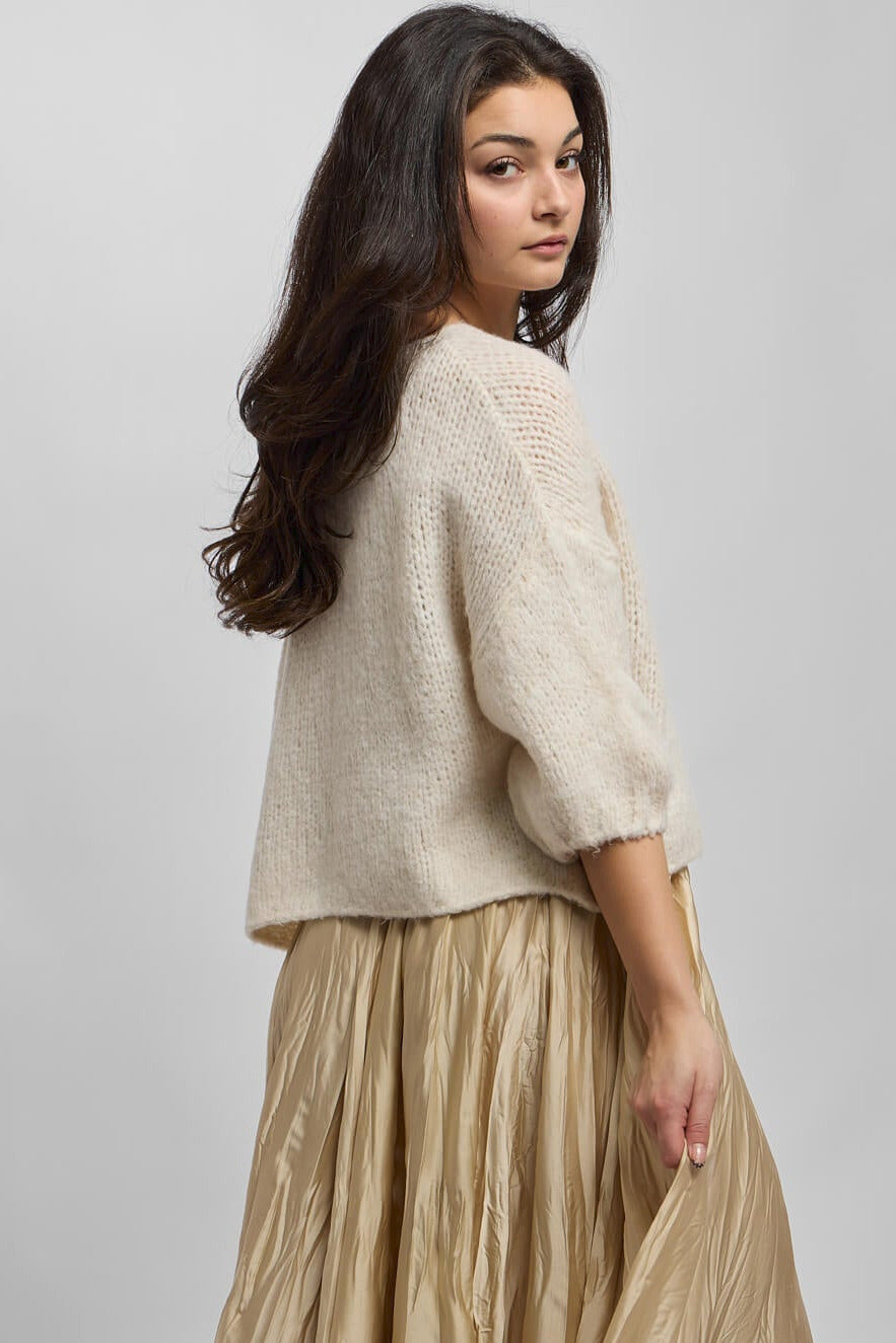 Womens cream knitted soft sweater with half sleeves