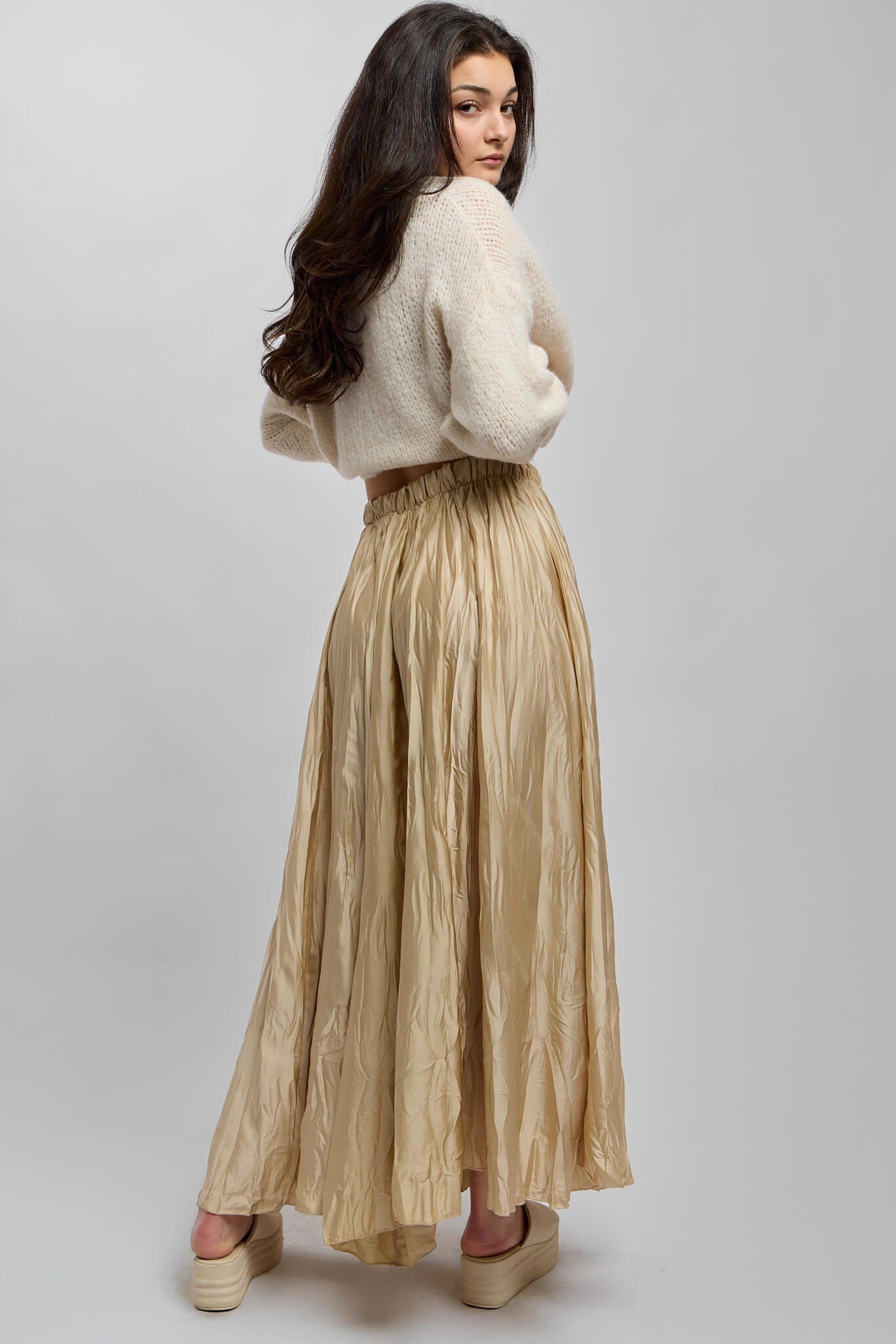 Womens gold midi skirt 