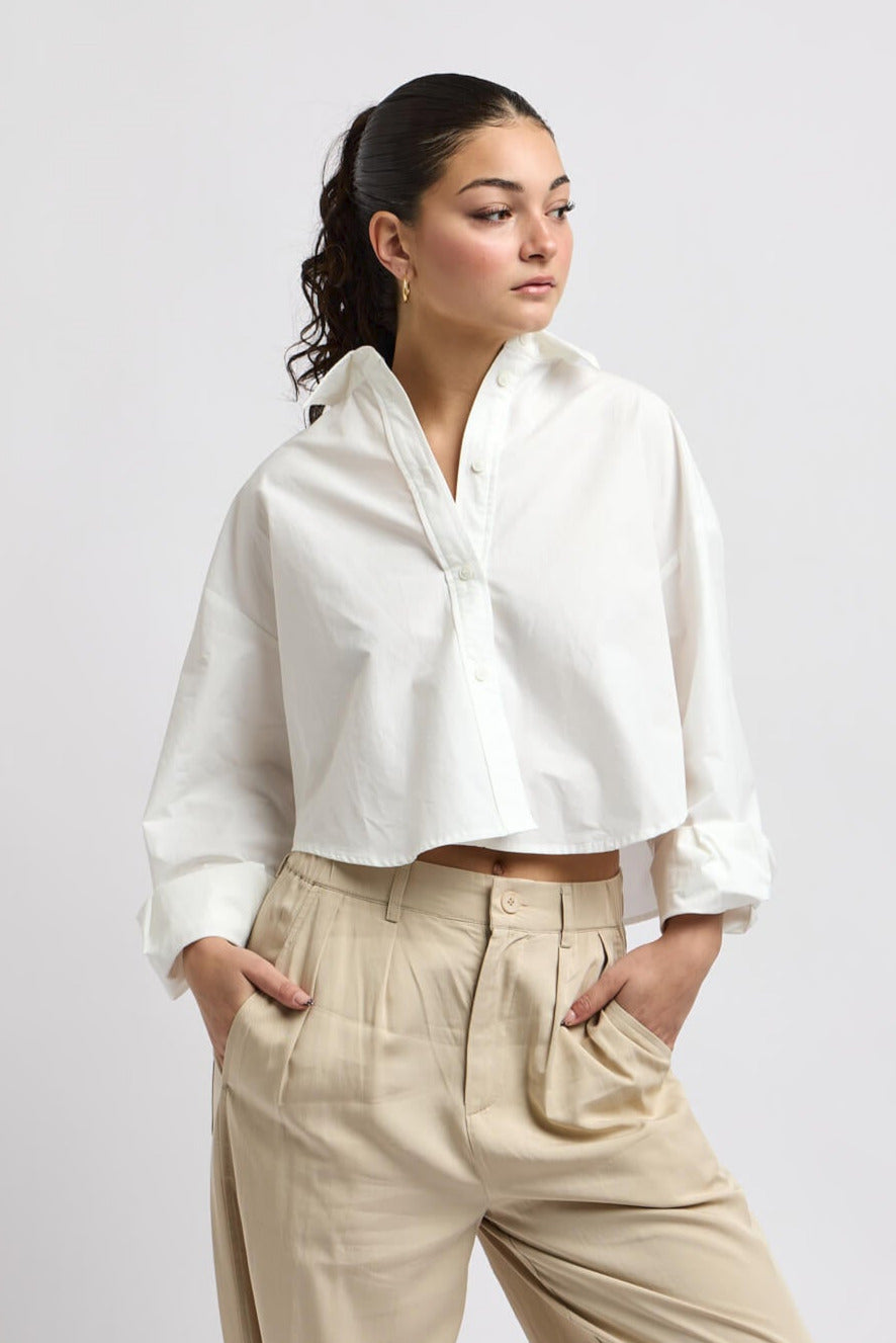 Womens white crop buttonup top