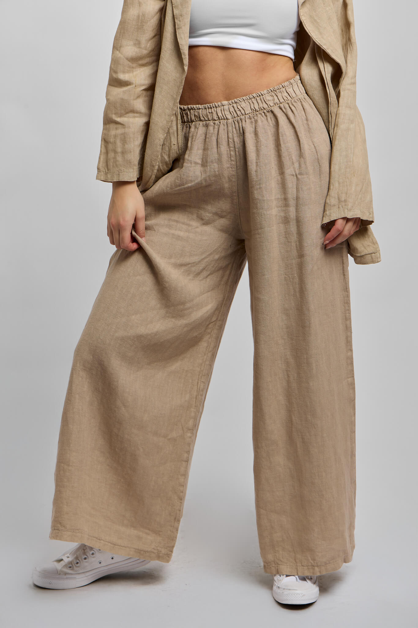 Womens wide leg italian linen pant