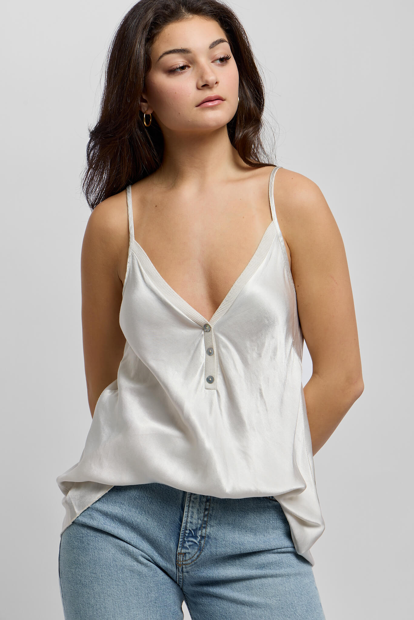 Womens deep v neckline silky full length tank top