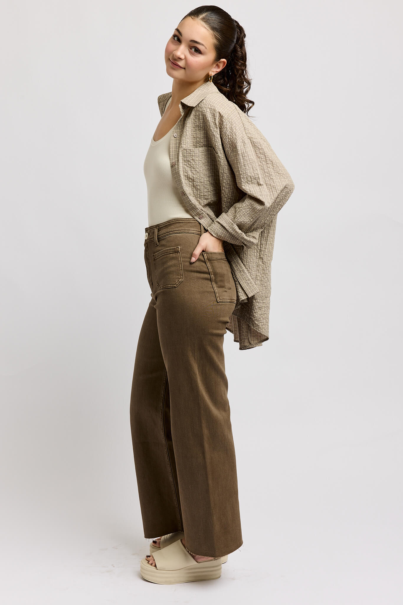 Womens brown hued pants with front and back pockets