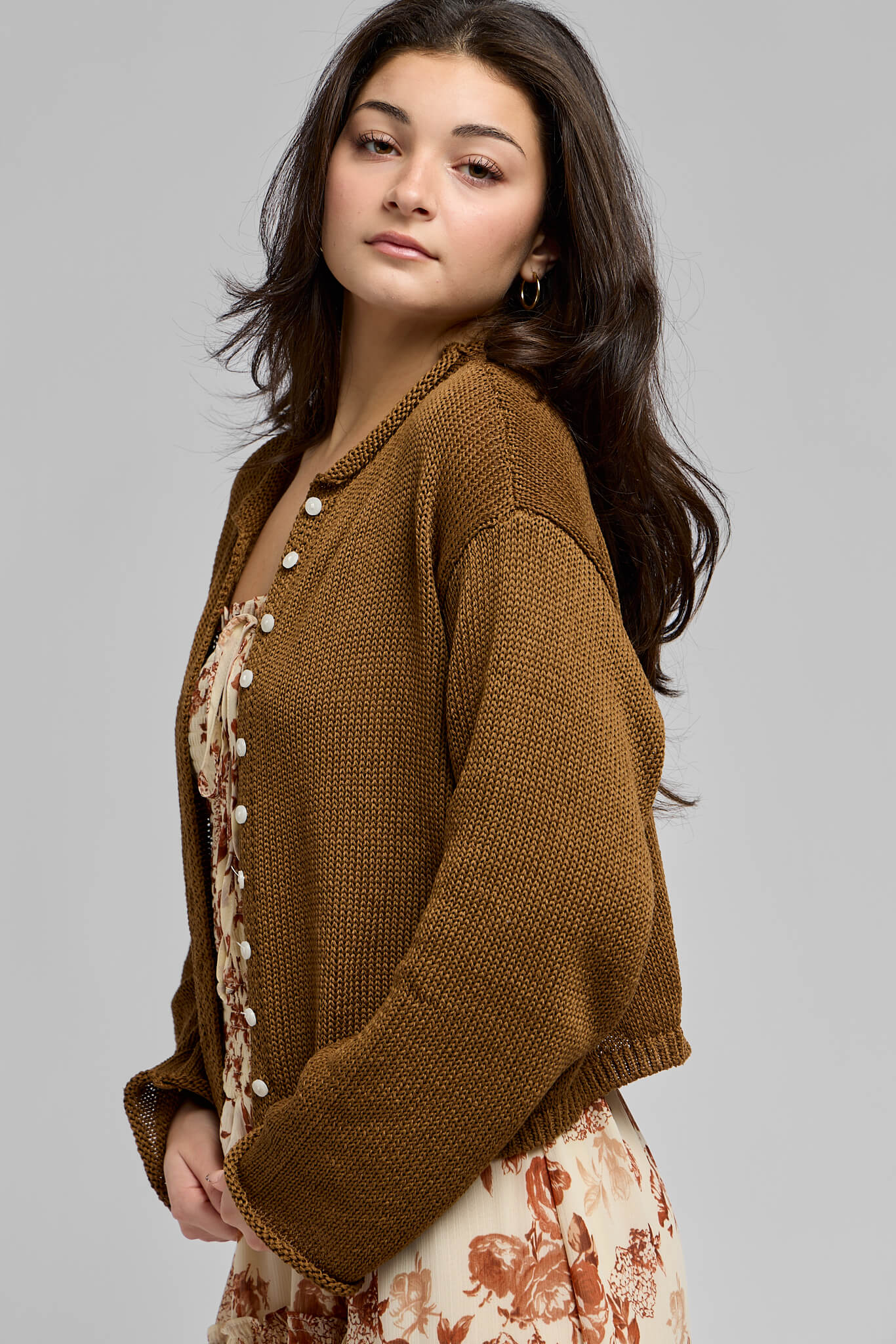 Womens brown knit cardigan