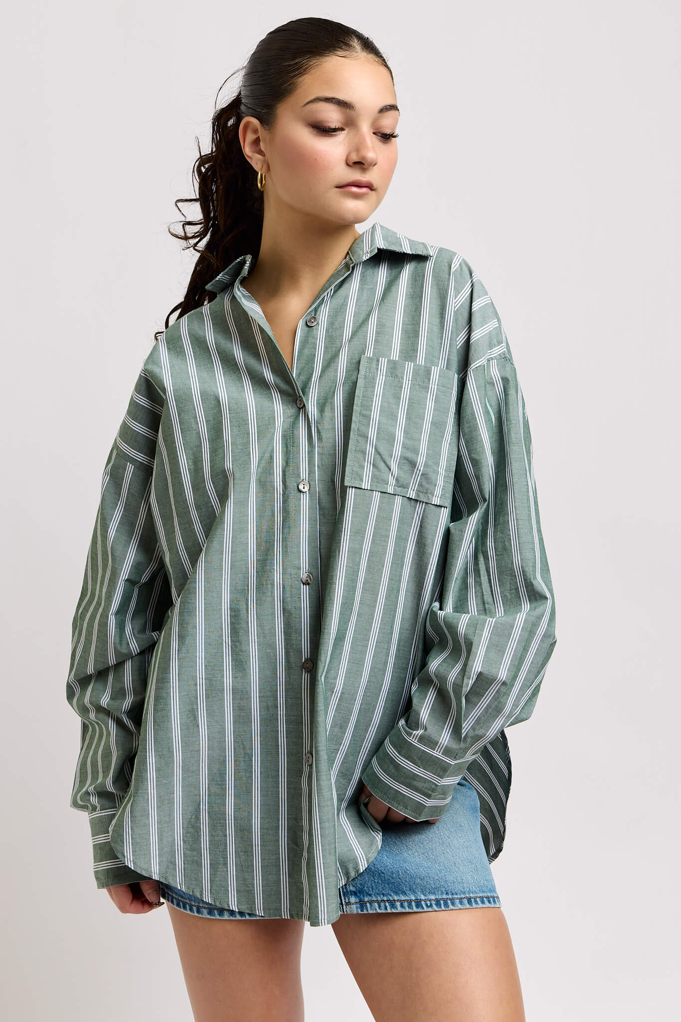 Womens sage colored buttonup oversized fit long sleeve