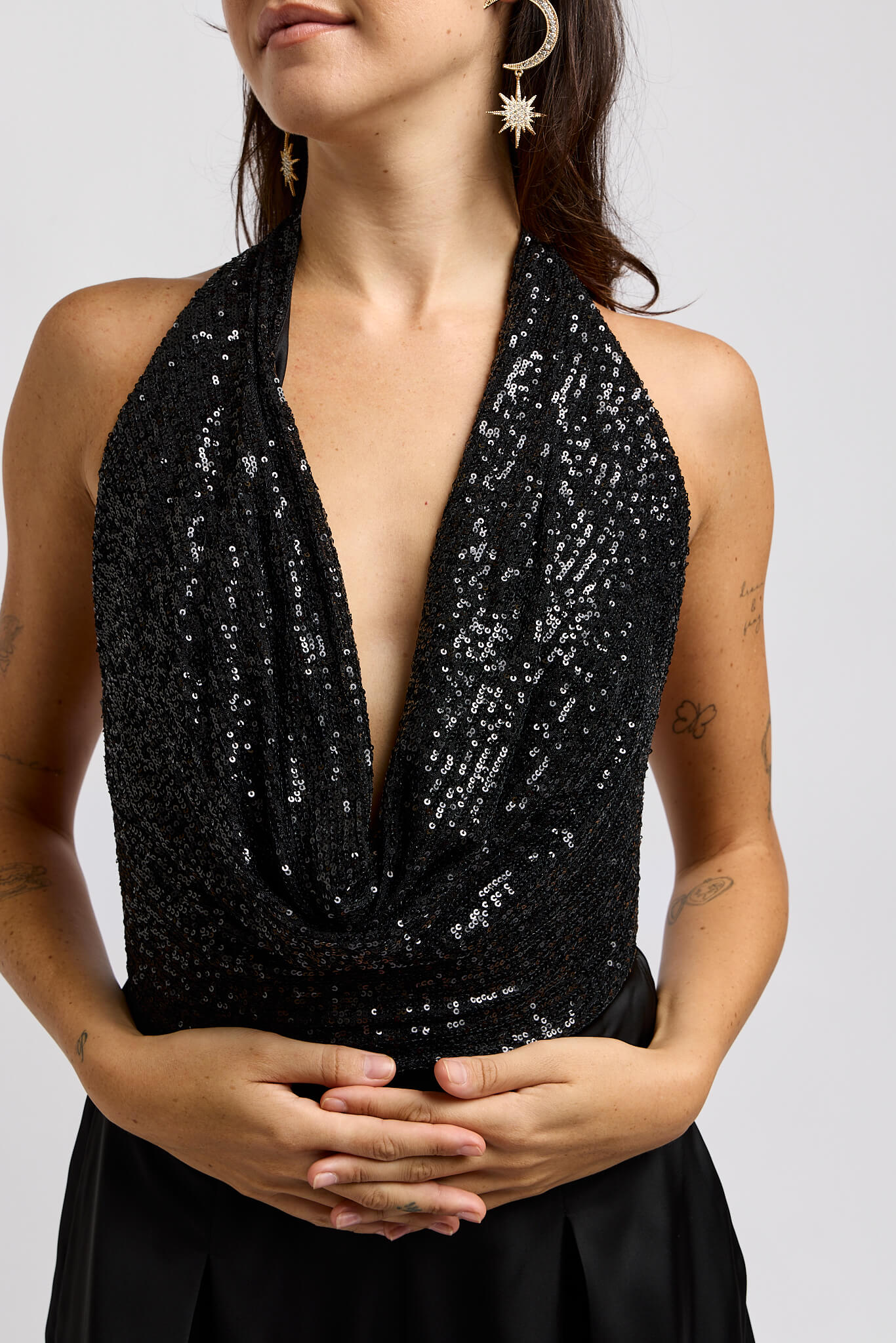 Womens deep cowl neck halter jumpsuit