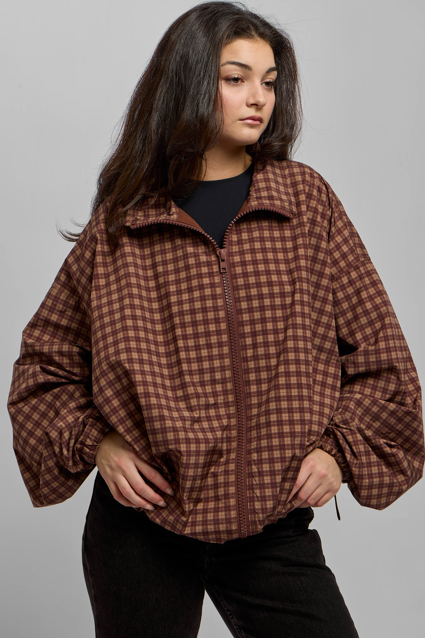 Womens brown zip up windbreaker