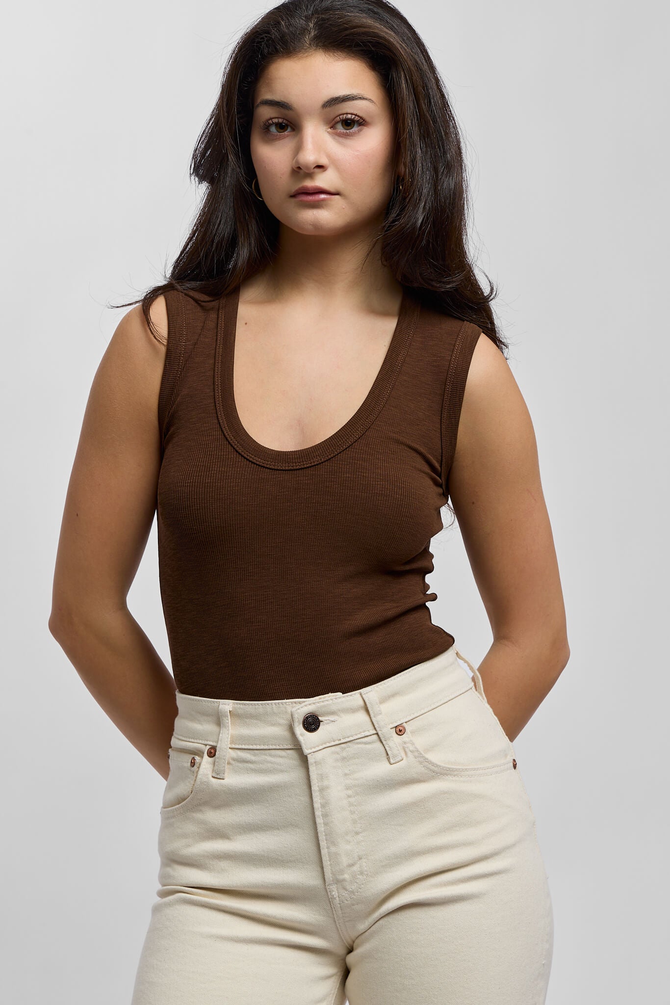 Womens dark brown ribbed tank