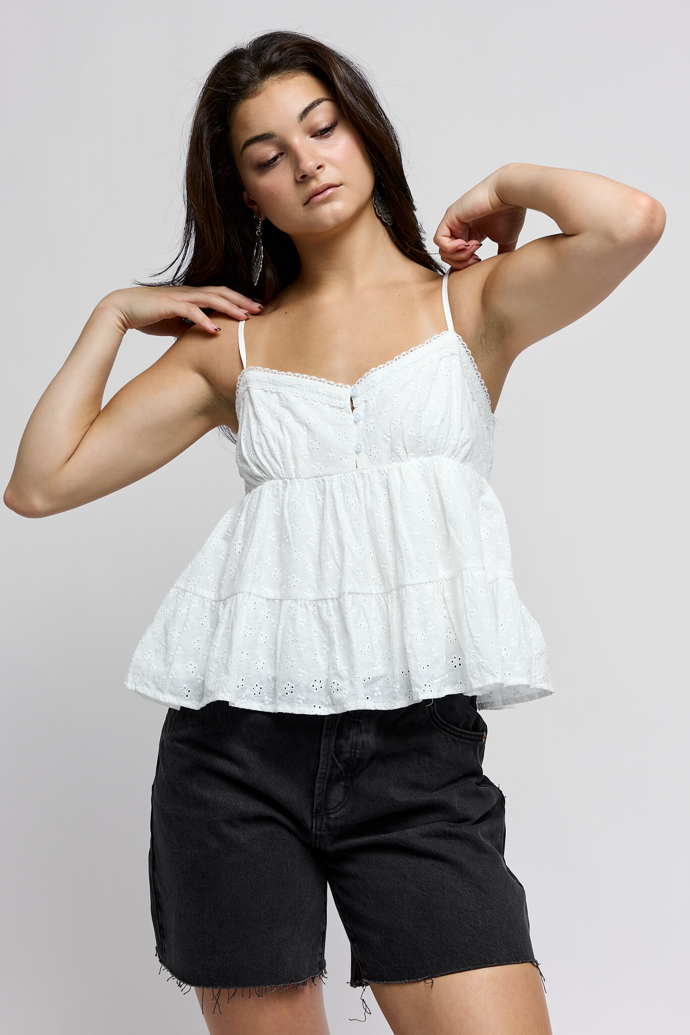 Womens spaghetti strap white pointelle tank