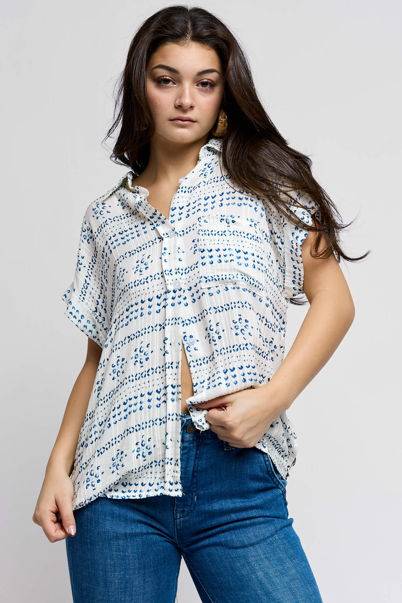 Womens mudcloth print short sleeve top