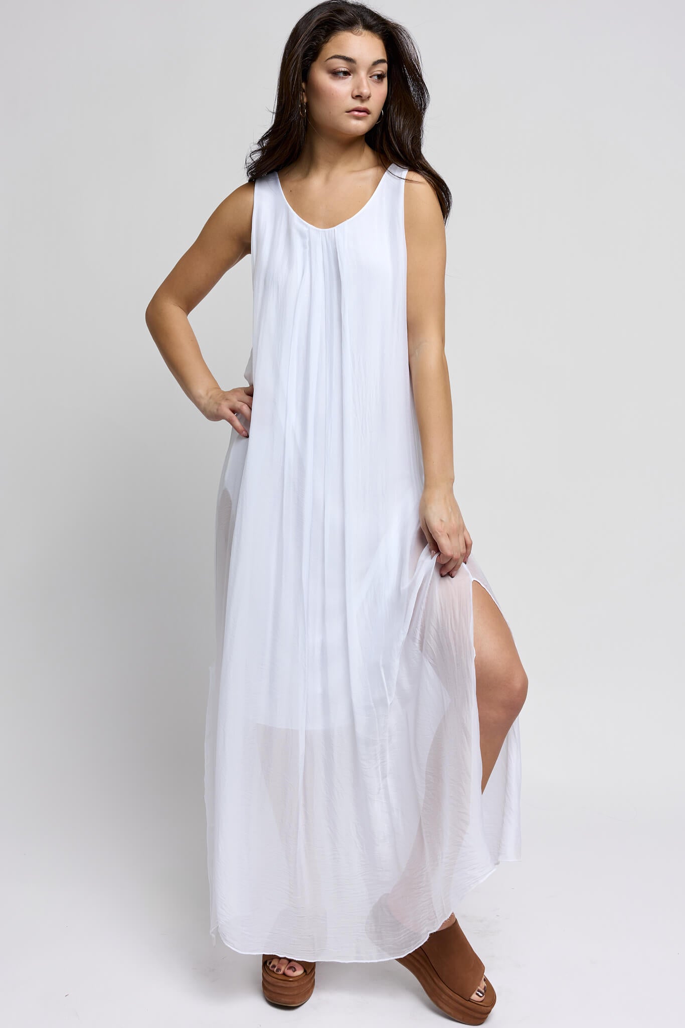 Womens maxi dress with slip and side slit
