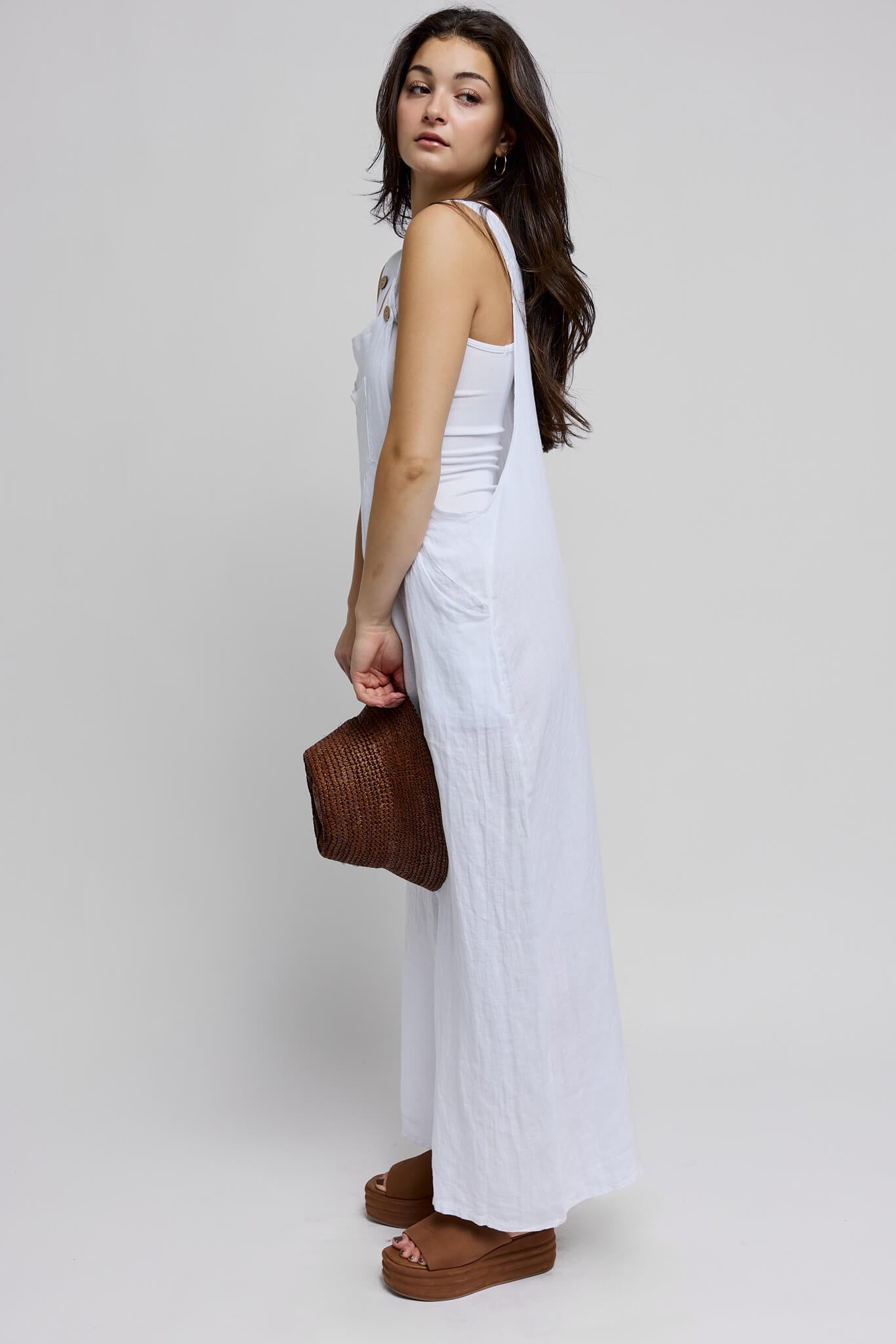 Womens white linen  relaxed fit overalls
