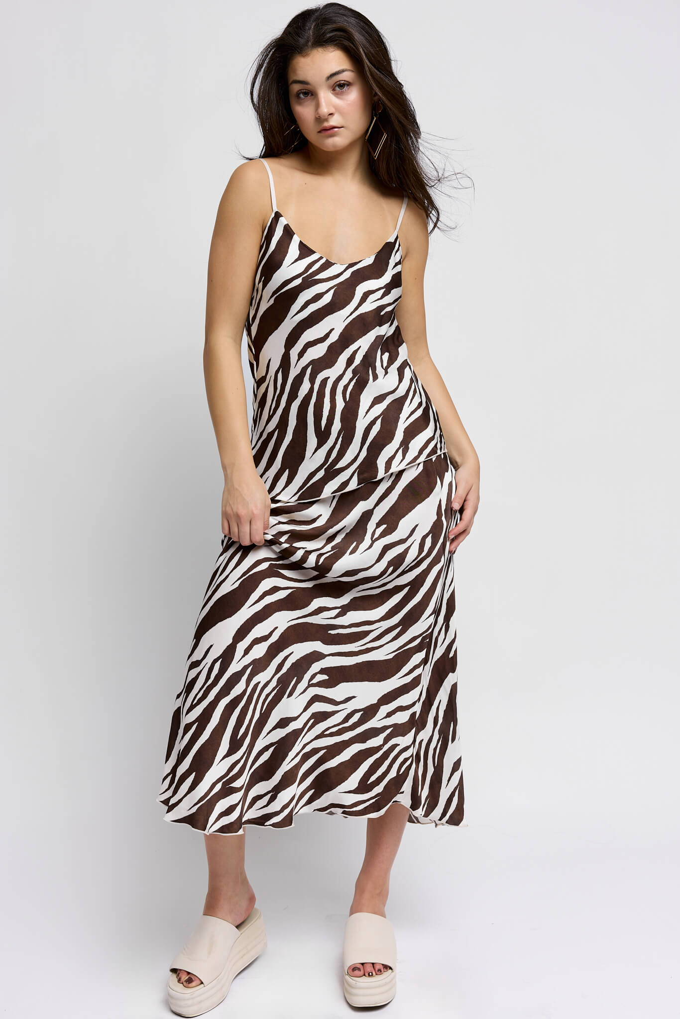 Womens brown zebra print midi skirt