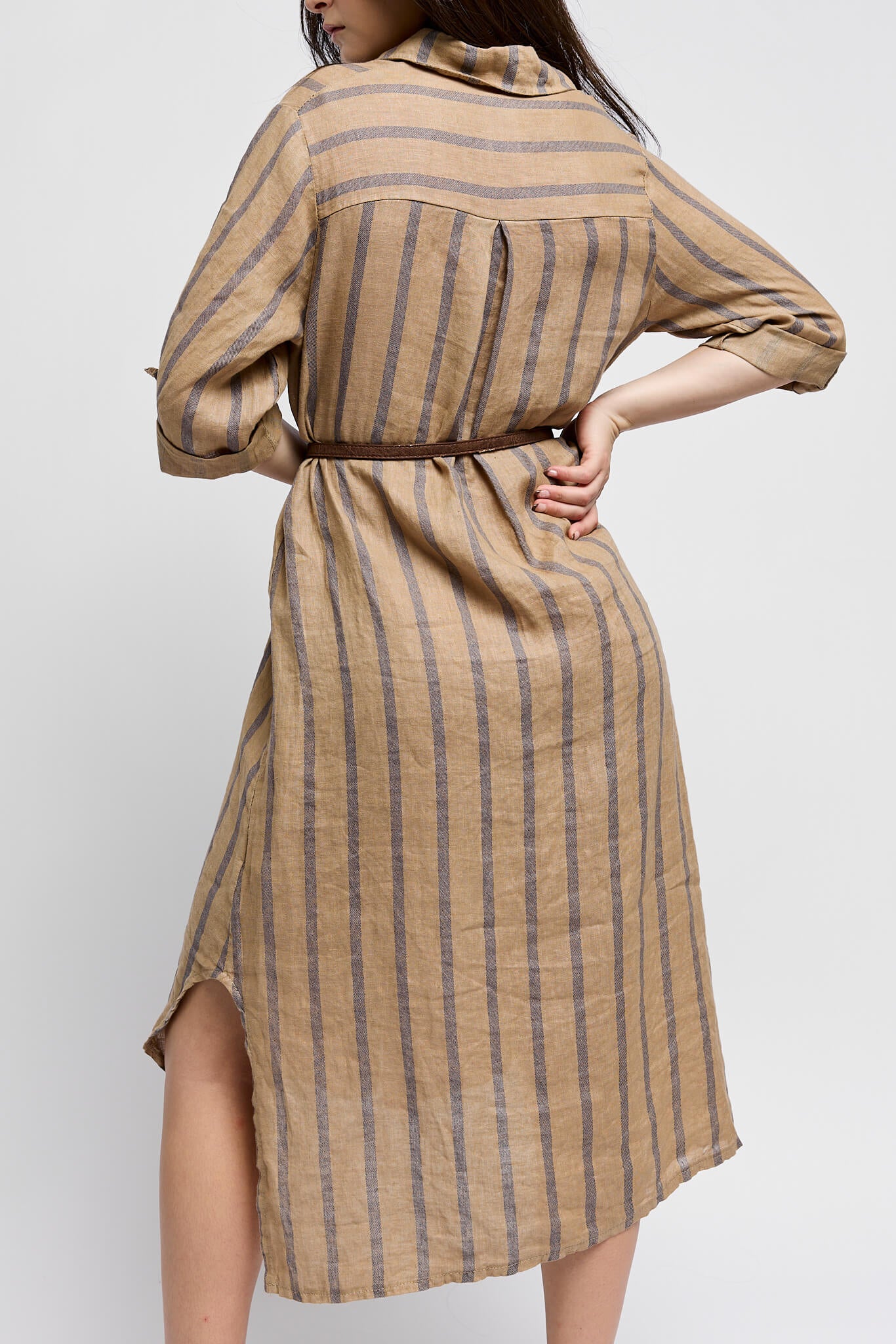 Womens striped tunic with rolled up cuff sleeves