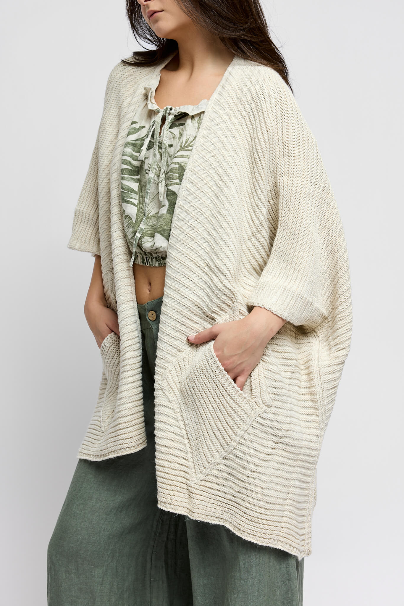 Womens relaxed oversized cardigan in a natural color