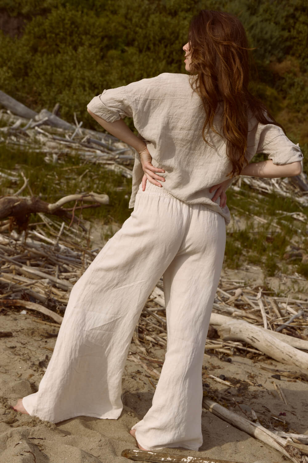 Womens bleached sand colored wide leg pant