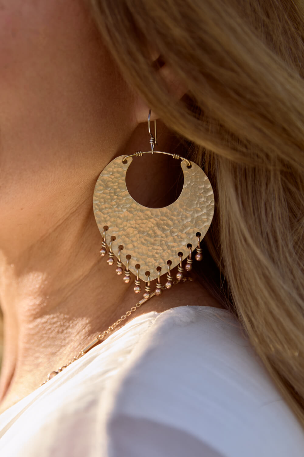 Women's large brass gold drop earrings