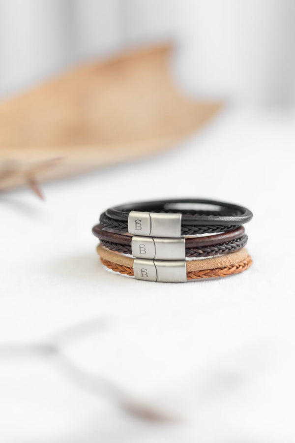 steel & barnett silver denby leather bracelet