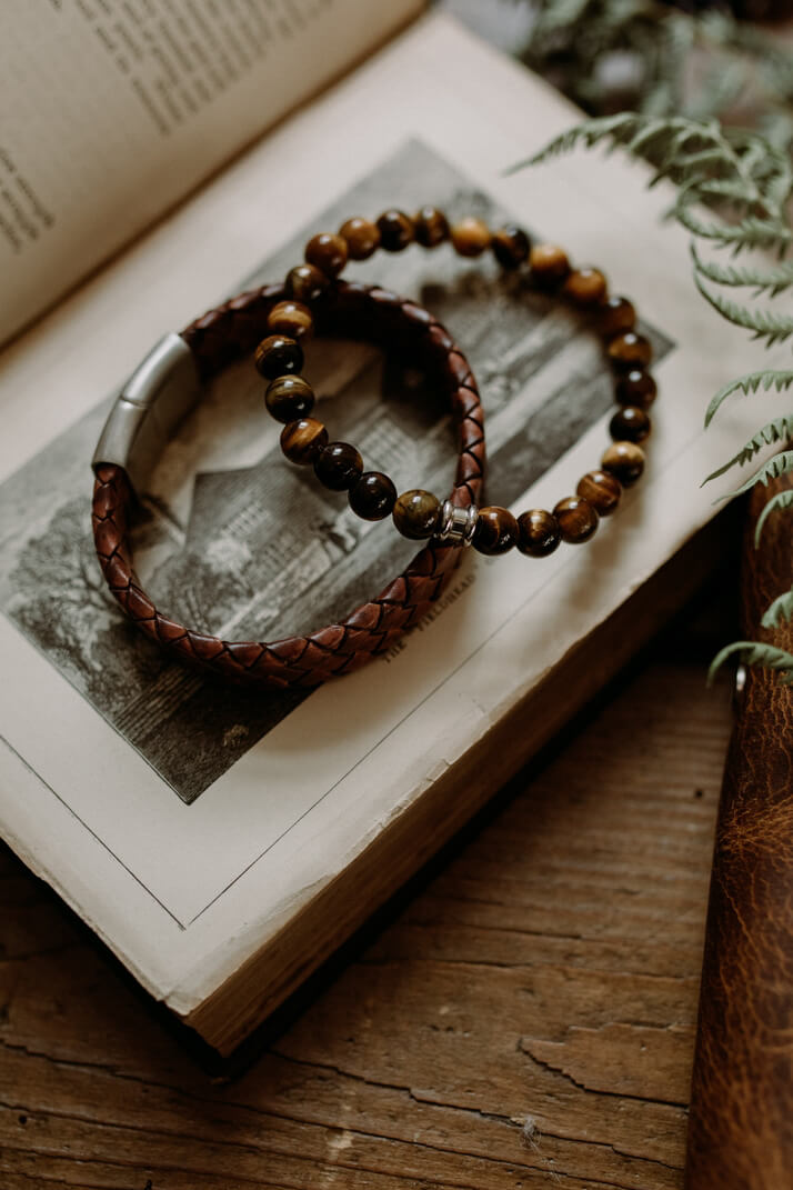 steel & barnett silver riley leather bracelet caramel