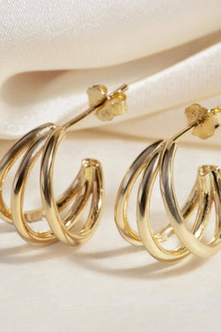 Women's sterling silver gold plated triple semi hoop earrings | Kariella.com