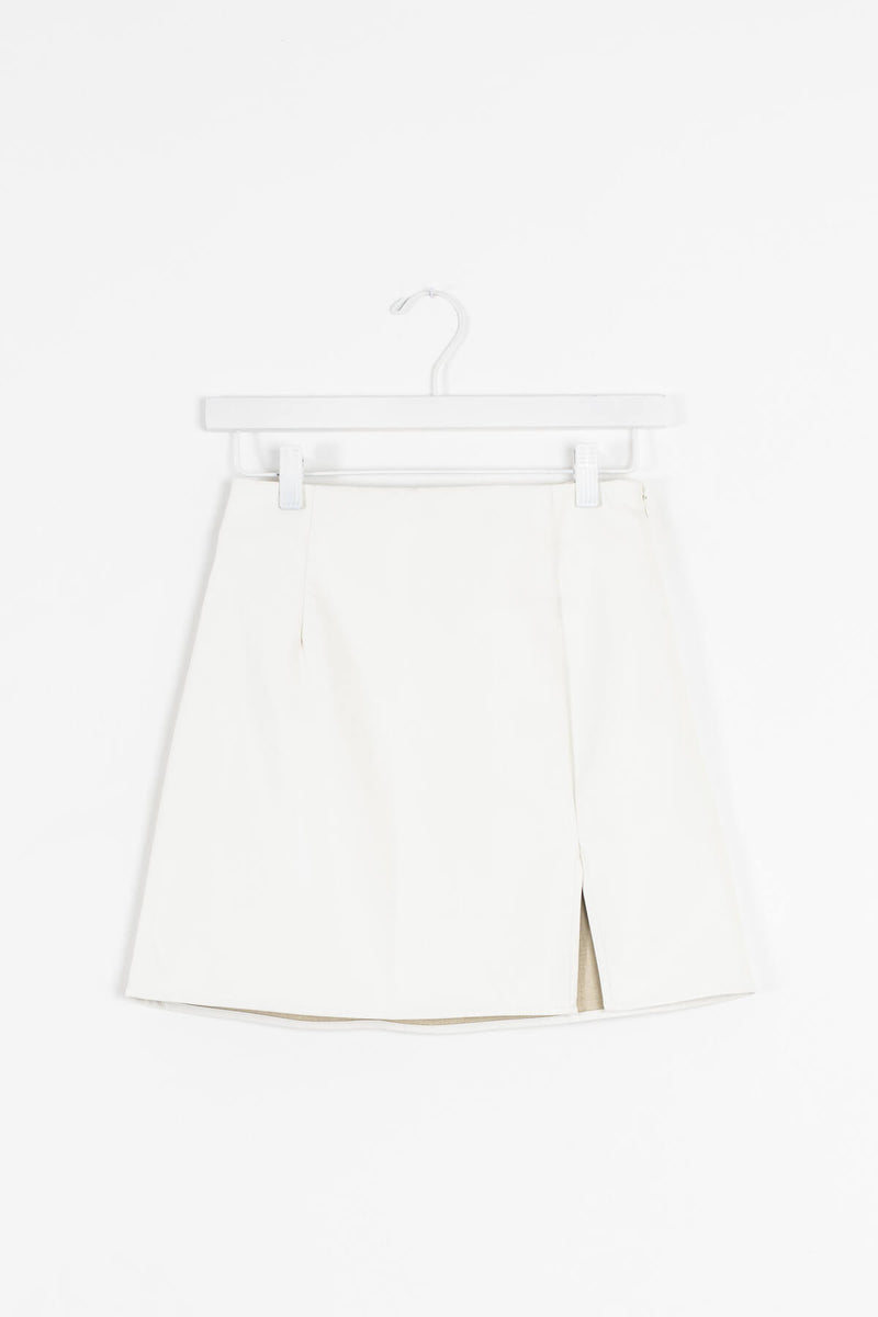 White vegan leather mini skirt
