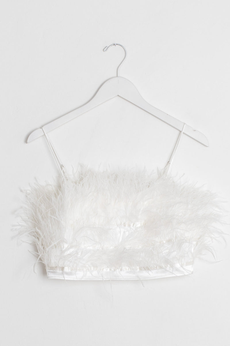 Crop top with white feathers