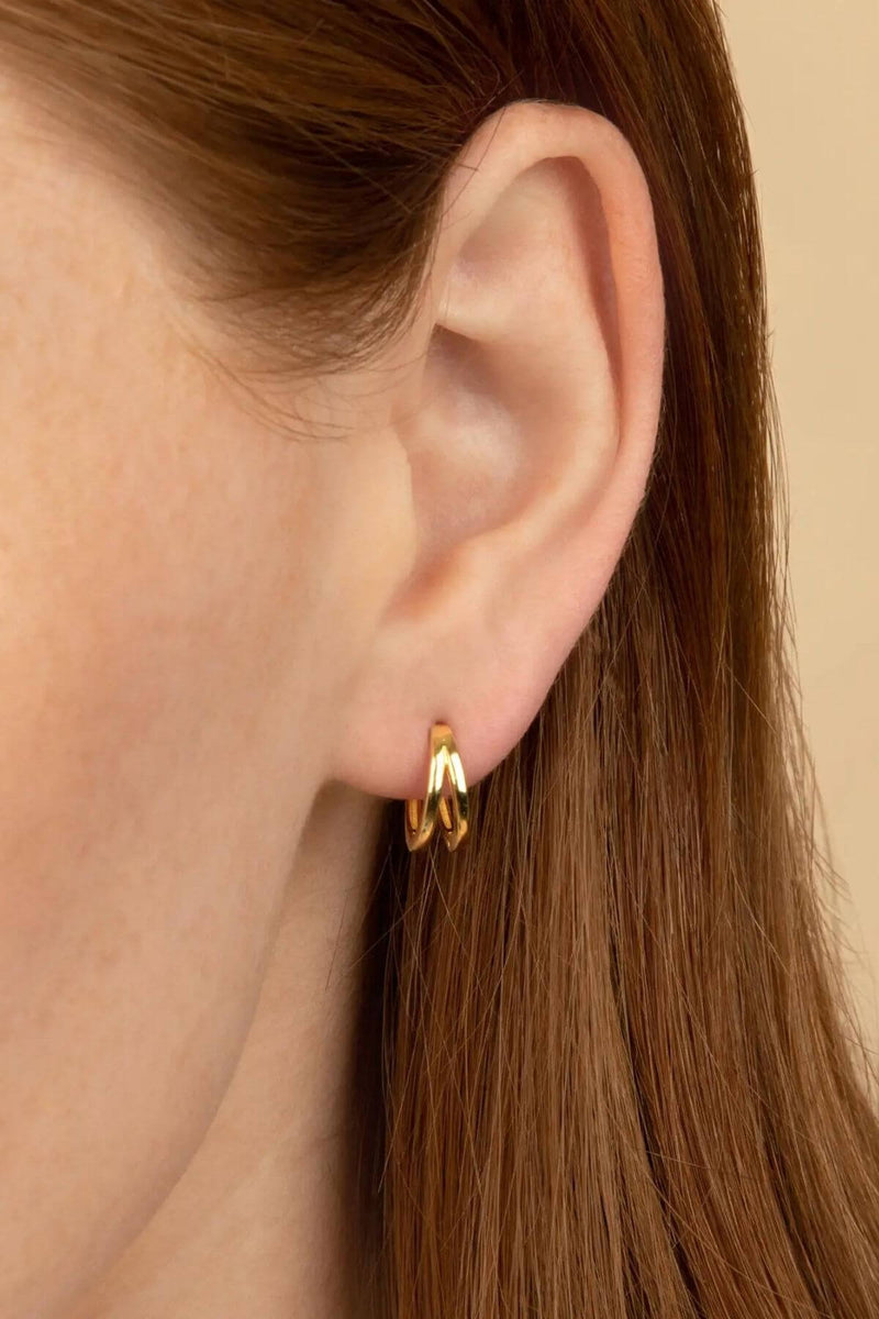 Women's sterling silver gold plated double hoop earrings | Kariella.com