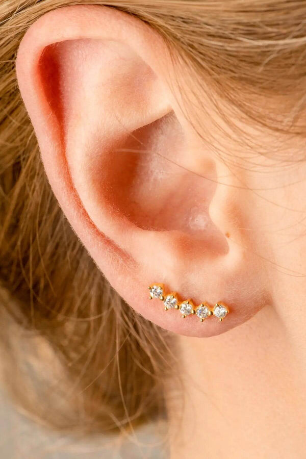 Women's sterling silver gold plated diamond climber stud earrings | Kariella.com