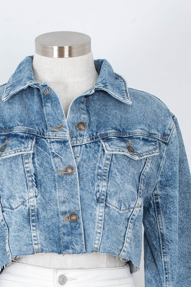 Women's crop light blue jean jacket | Kariella