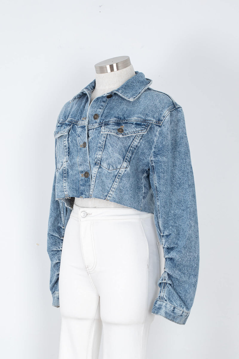Women's crop light blue jean jacket | Kariella.com