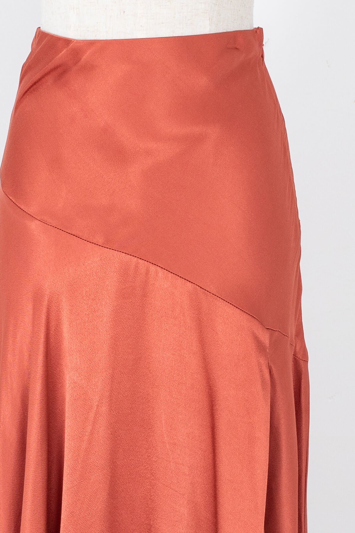 Women's satin rust asymmetrical summer midi skirt | Kariella