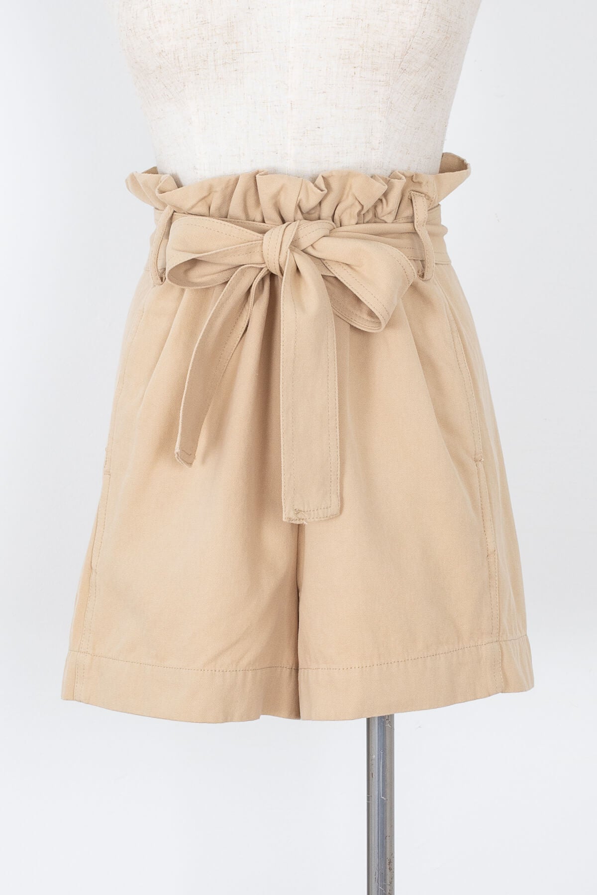 Women's light brown paper bag style shorts | Kariella