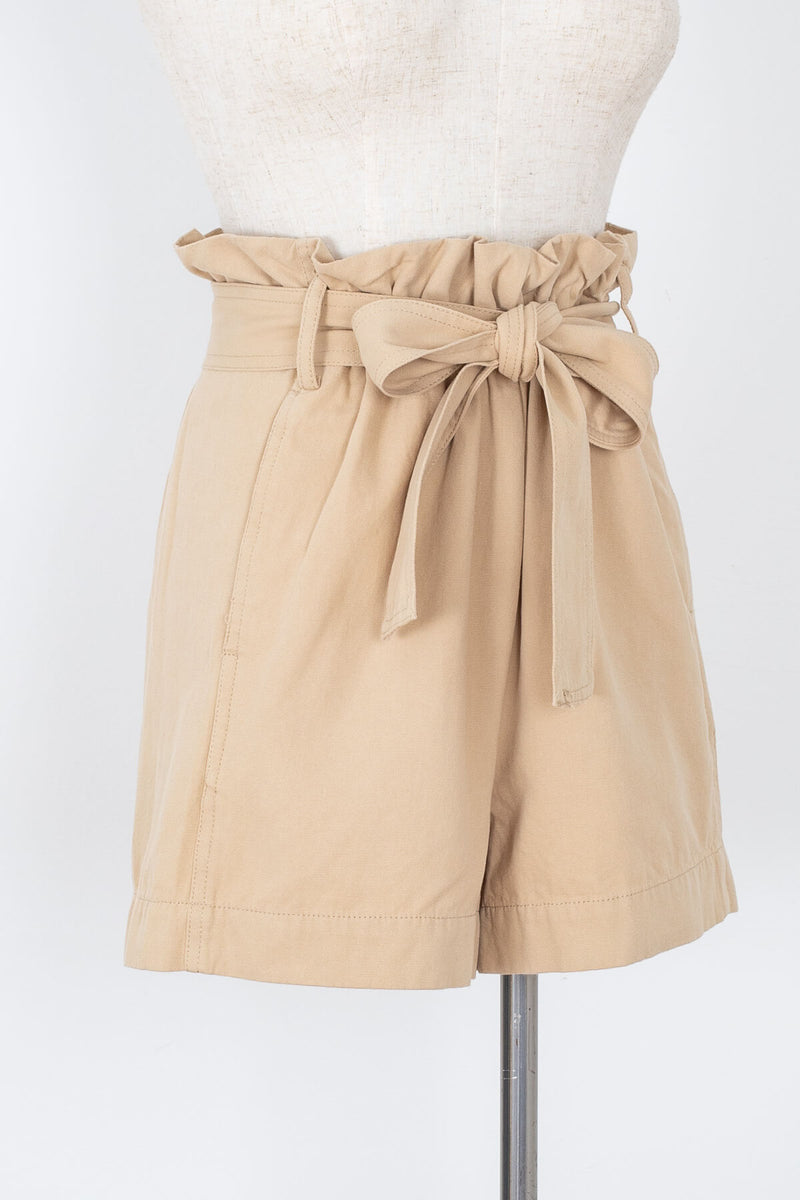 Light brown paper bag style high rise shorts | Kariella.com