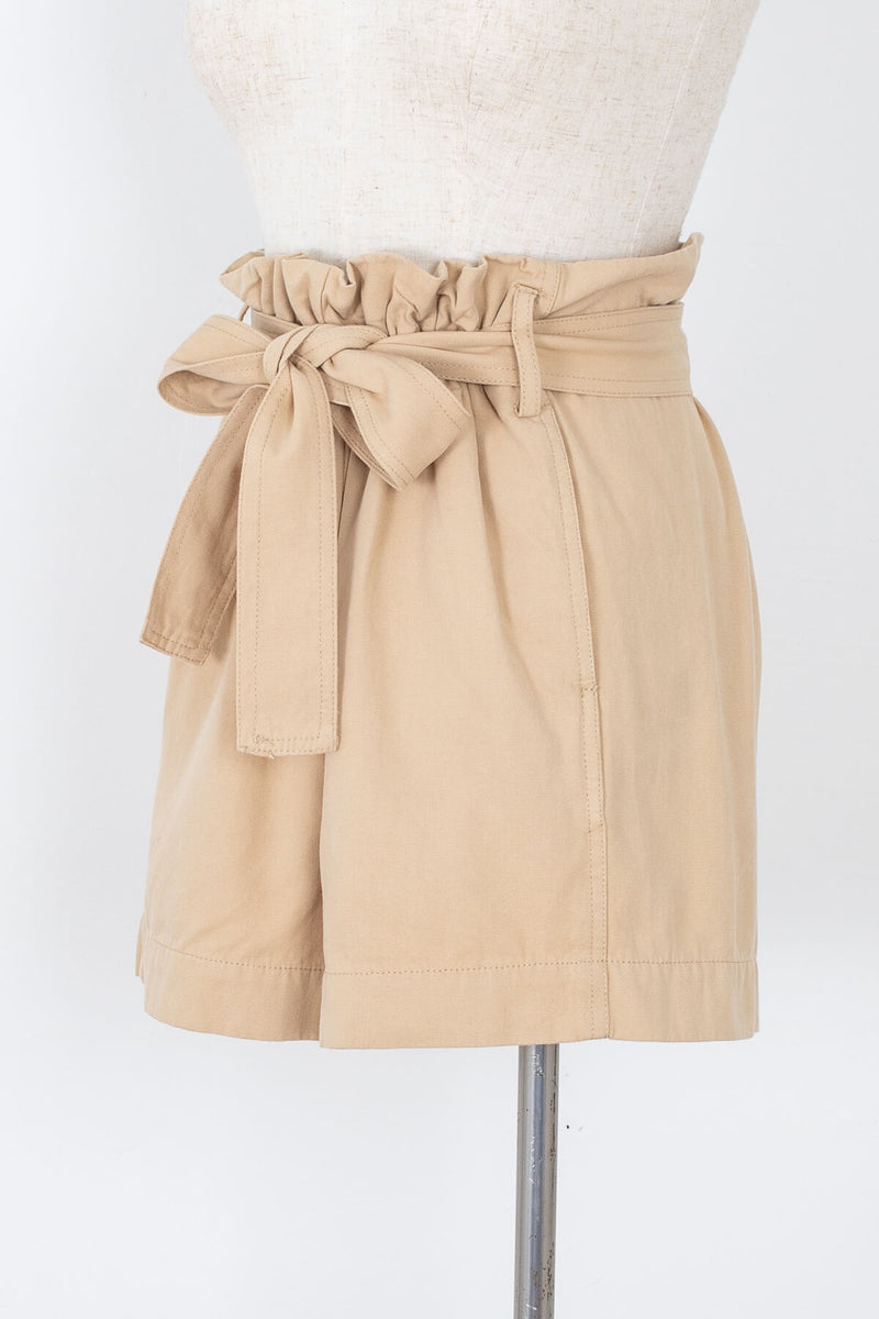 Light brown paper bag waist tie shorts | Kariella
