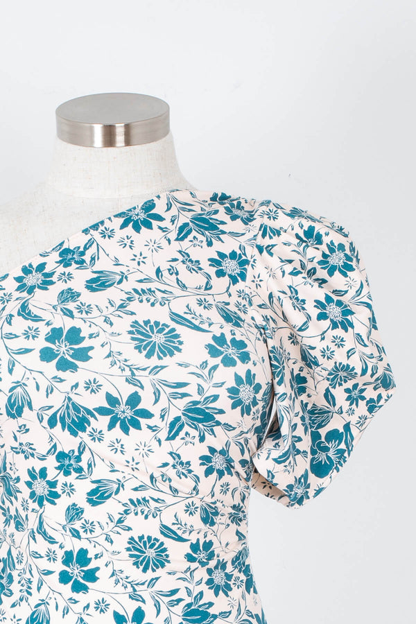 Women's blue floral print puff sleeve bodysuit | Kariella.com
