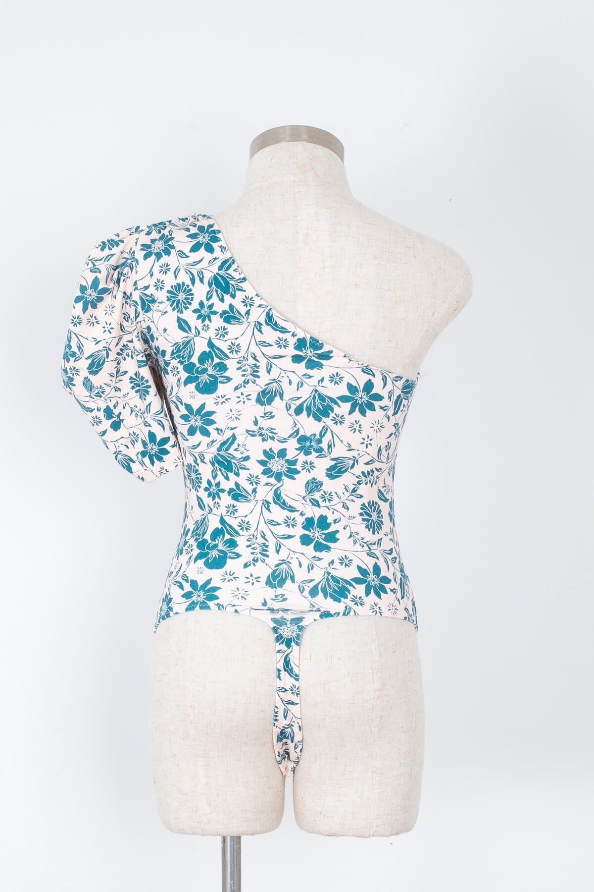 Women's asymmetrical blue floral print bodysuit | Kariella