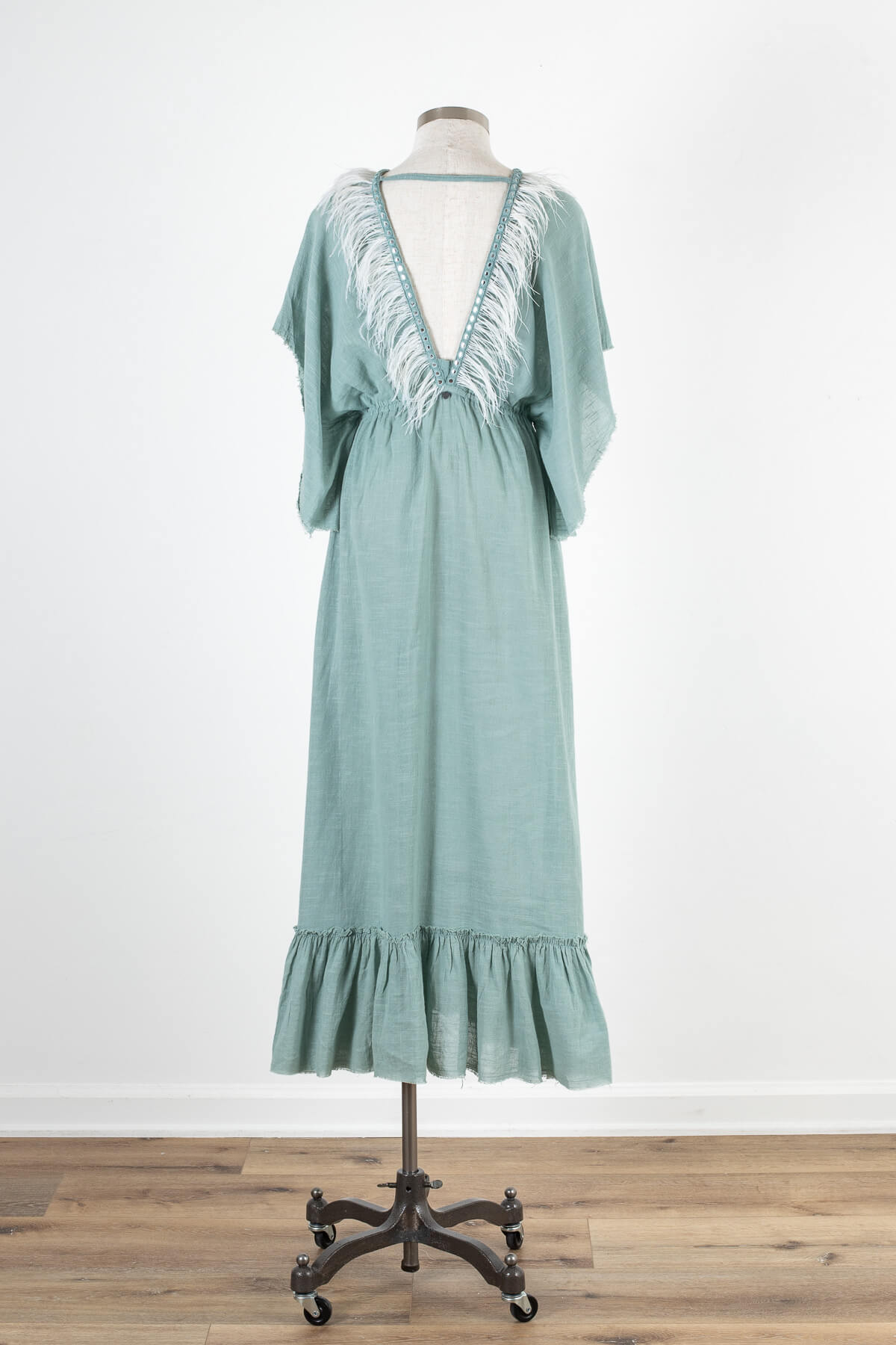 Women's feathered bohemian maxi dress | Kariella