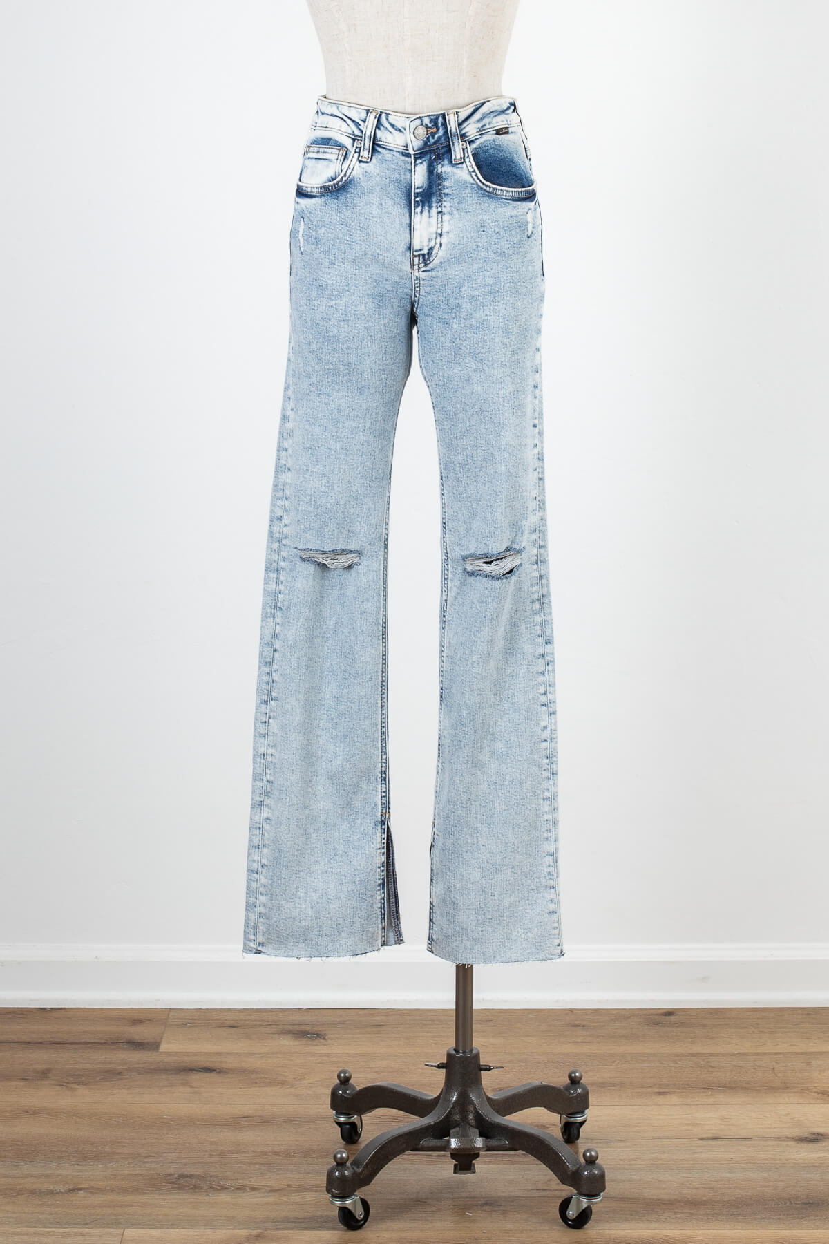 Women's bleached blue high rise flare jeans | Kariella