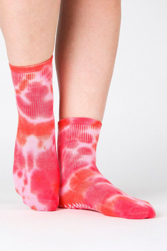hot pink tie dye pilates barre grip socks