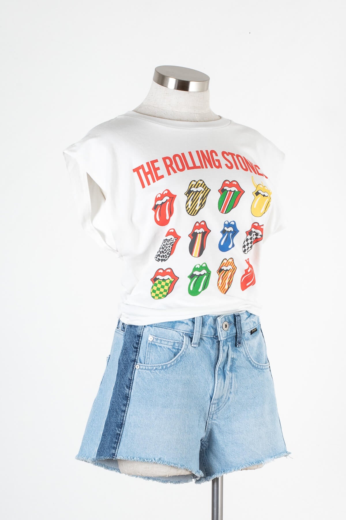 Women's white Rolling Stones 12 tongues graphic t-shirt | Kariella