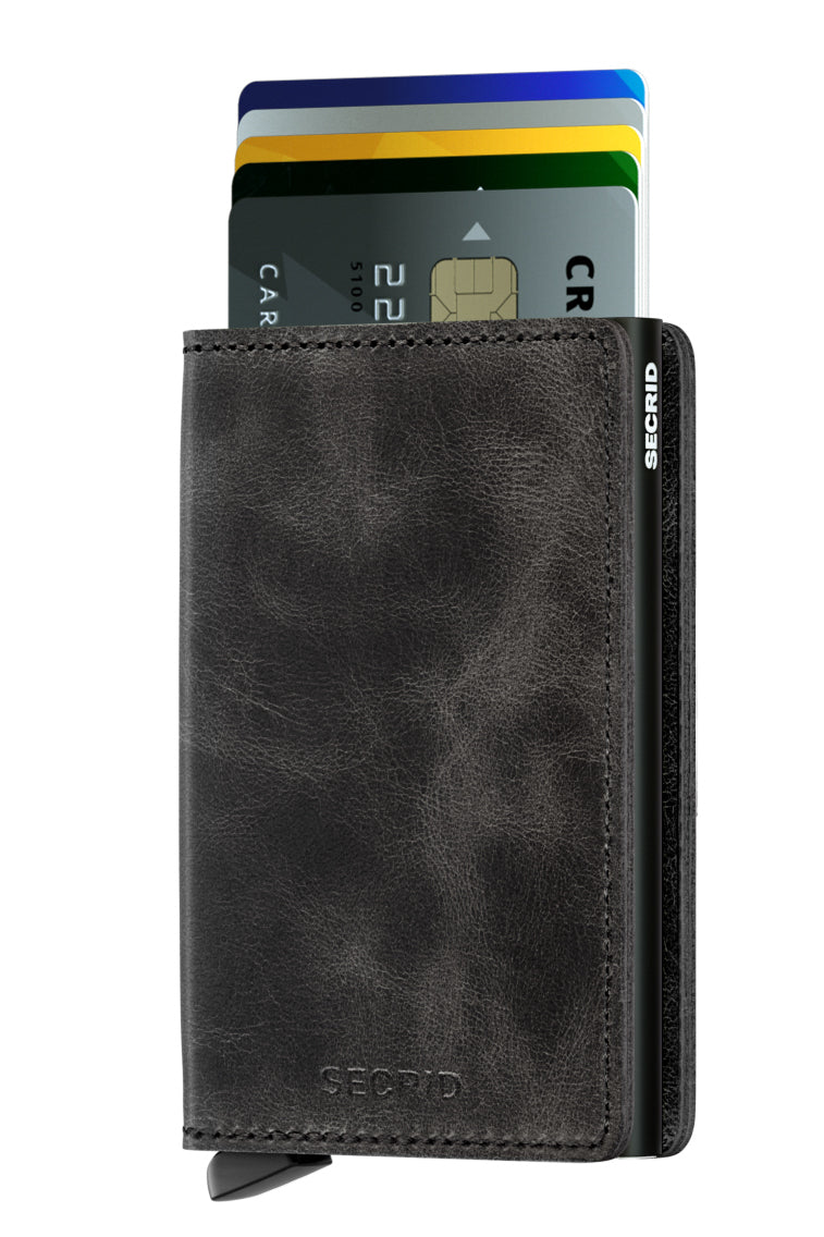 black vintage leather slim wallet 