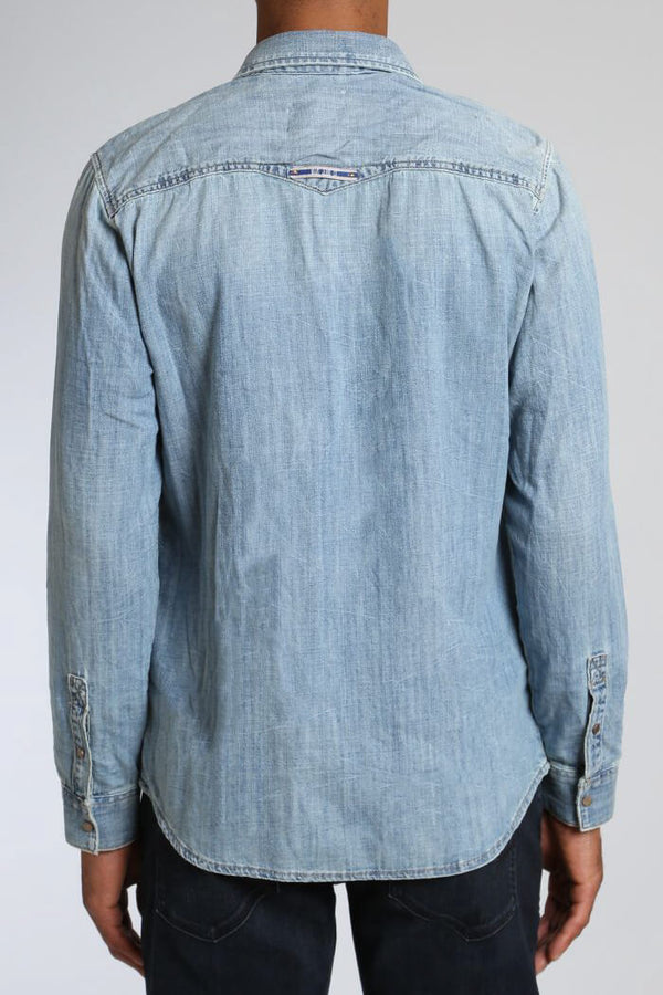 mens vintage wash denim button down shirt
